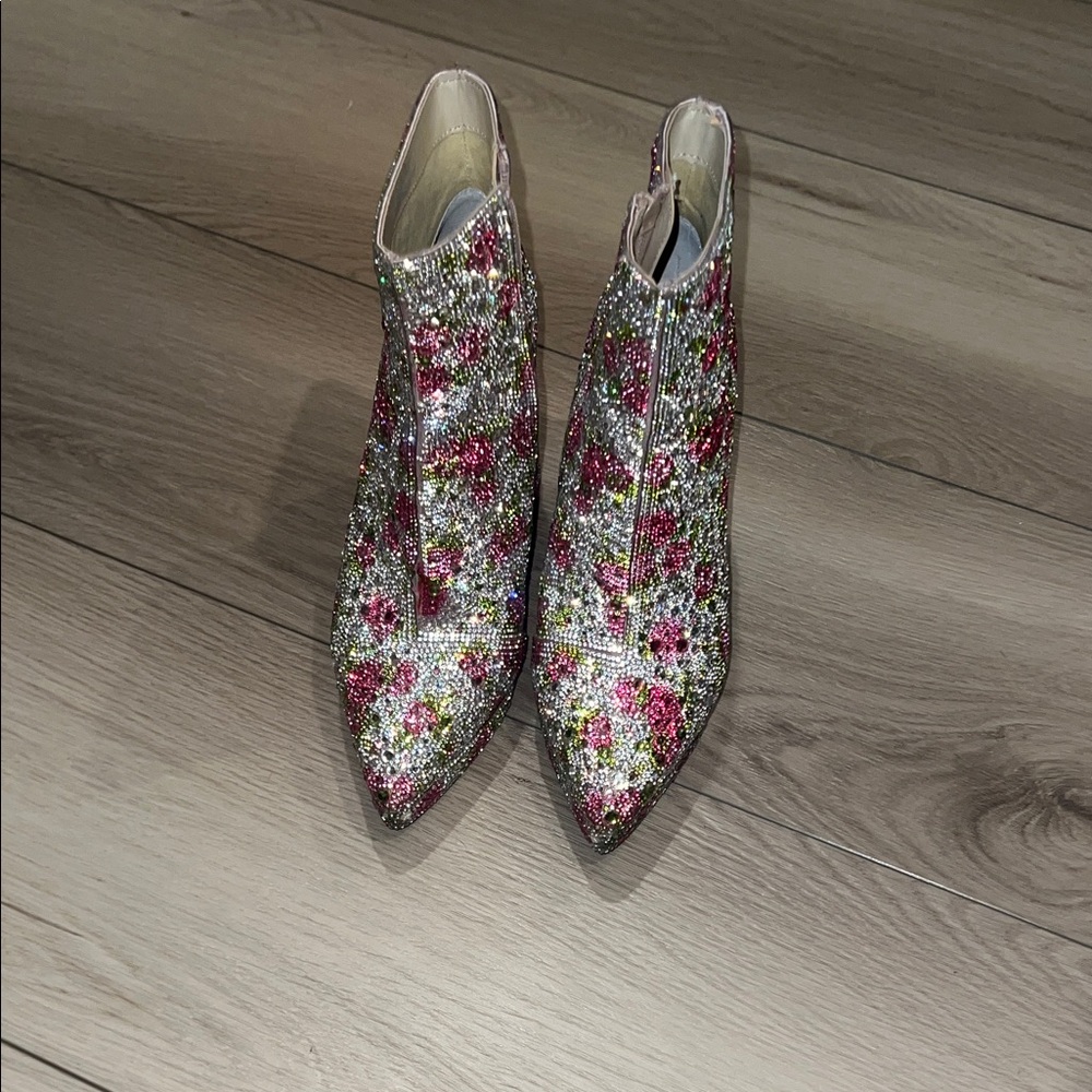 Betsey Johnson Pink Floral Crystal Ankle Boots